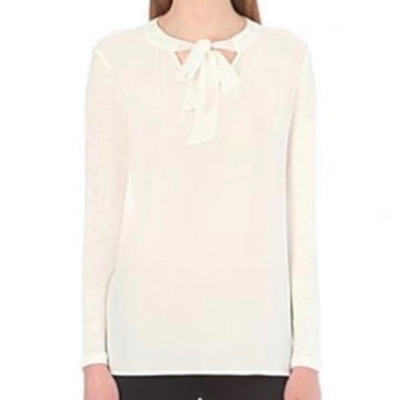 Sandro Paris Tops - Sandro Paris Ivory Bow Neck Long Sleeve Sheer Blouse Top Women's